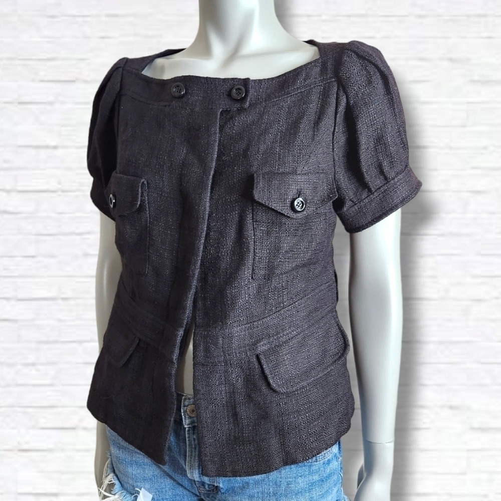 RED Valentino Short Sleeve Textured Black Blazer Jacket